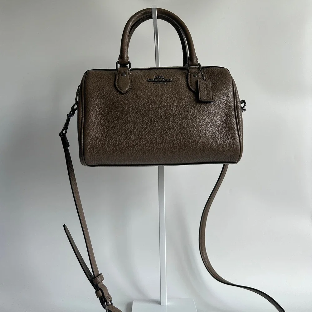Coach Rowan Satchel Dark Stone Pebbled Leather Satchel Bag CV962 Excellent
